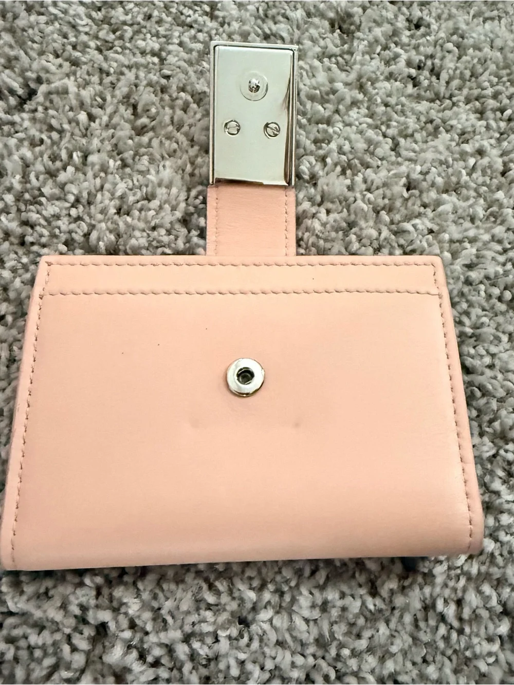 Salvatore Ferragamo Soft Pink Leather Hug Wallet with silver hardware